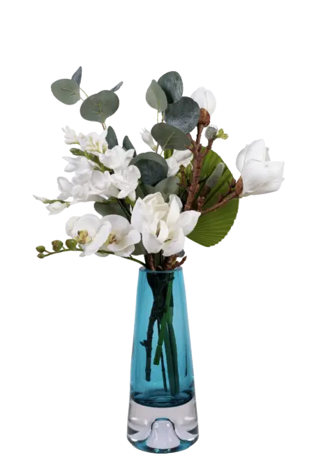 Aqua Grace — Artificial White Floral Arrangement in Teal Vase | Vyne